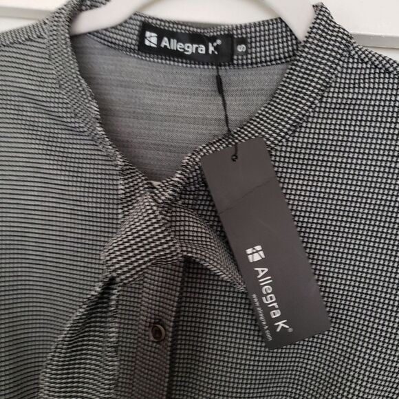 Allegra K Women's Tie Neck Button Up Work Office Plaid Houndstooth Midi Dress  - Picture 7 of 7